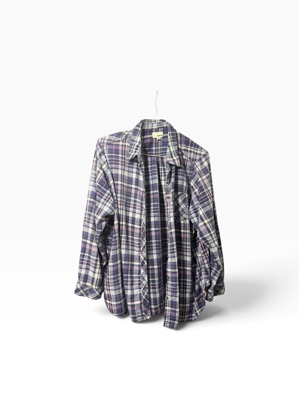 Sonoma Men's Purple and White Plaid Button-Down Shirt